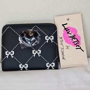 Betsey Johnson BLK/WHT LBMONEY Wallet - Black With White Bows NWT